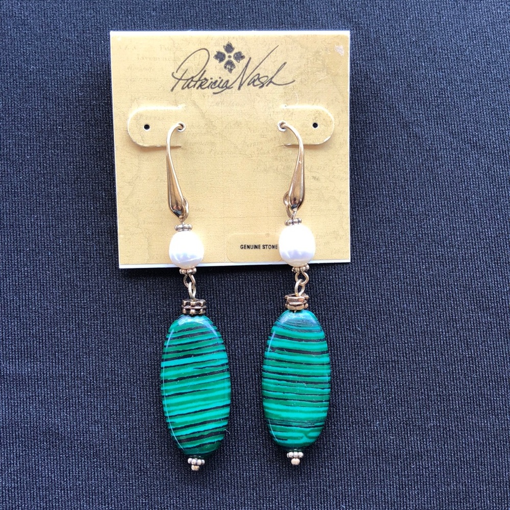 Patricia Nash Double Drop Malachite Stone Earrings